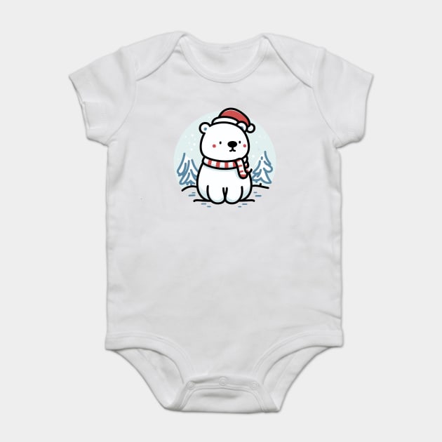 Cute Snowy Polar Winter Bear Santa Hat Scarf Holiday Baby Bodysuit by Frank Ring